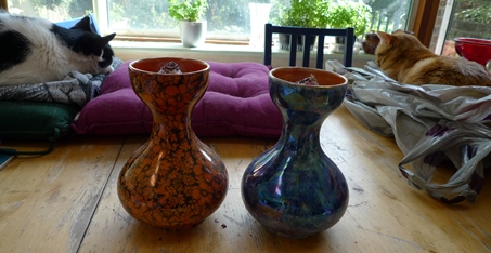 hyacinth bulbs in Byzanta Ware hyacinth vases