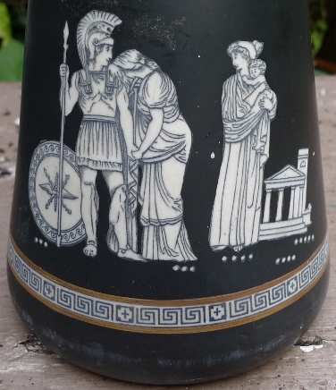 Victorian black hyacinth vase with Trojan War scenes